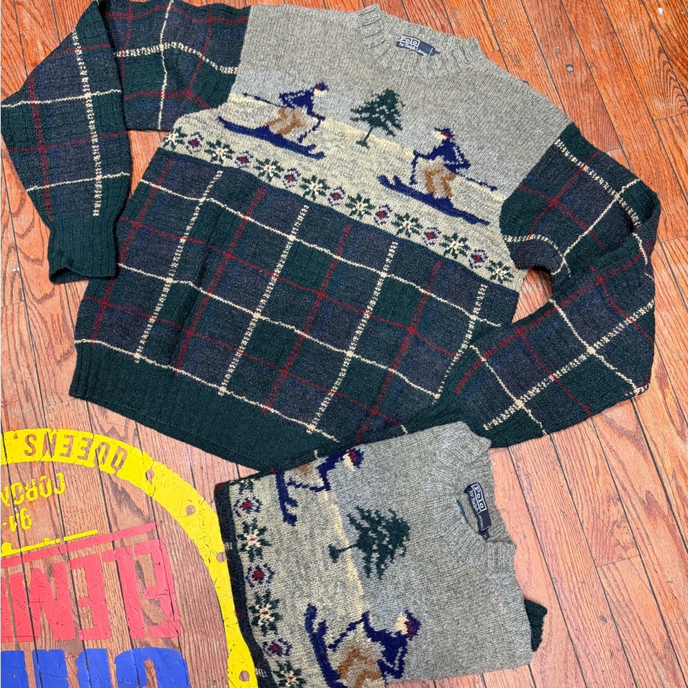 Polo Ralph Lauren Green and Gray Crewneck Sweater